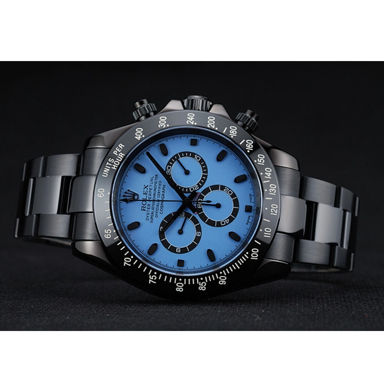 Aaa replica watch Black Dial Rolex And Daytona Steel 1454250 Case Stainless Blue And Cosmograph Bracelet Black 0601